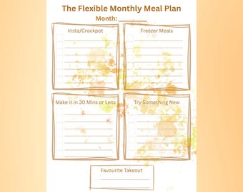 Flexible Meal Plan, Meal Idea Planner, Minimalist Meal Plan, Monthly Meal Plan, Meal Plan Template, Fall Meal Plan,