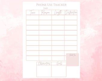 Phone Use Tracker, Social Media Tracker, Digital Detox, Phone Goals, Screen Time Tracker, Minimalist Phone Use, Simple Social Media Detox