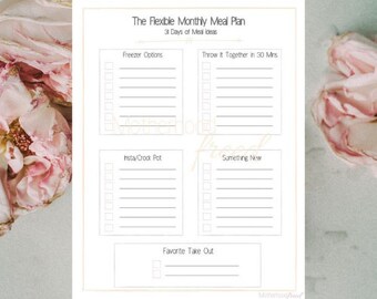 Flexible Meal Plan, Meal Idea Planner, Minimalist Meal Plan, Monthly Meal Plan, Meal Plan Template,