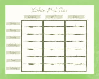 Vacation Meal Plan, Holiday Planning, Easy Meal Making, Summer Meal Plan, Meal Plan Template
