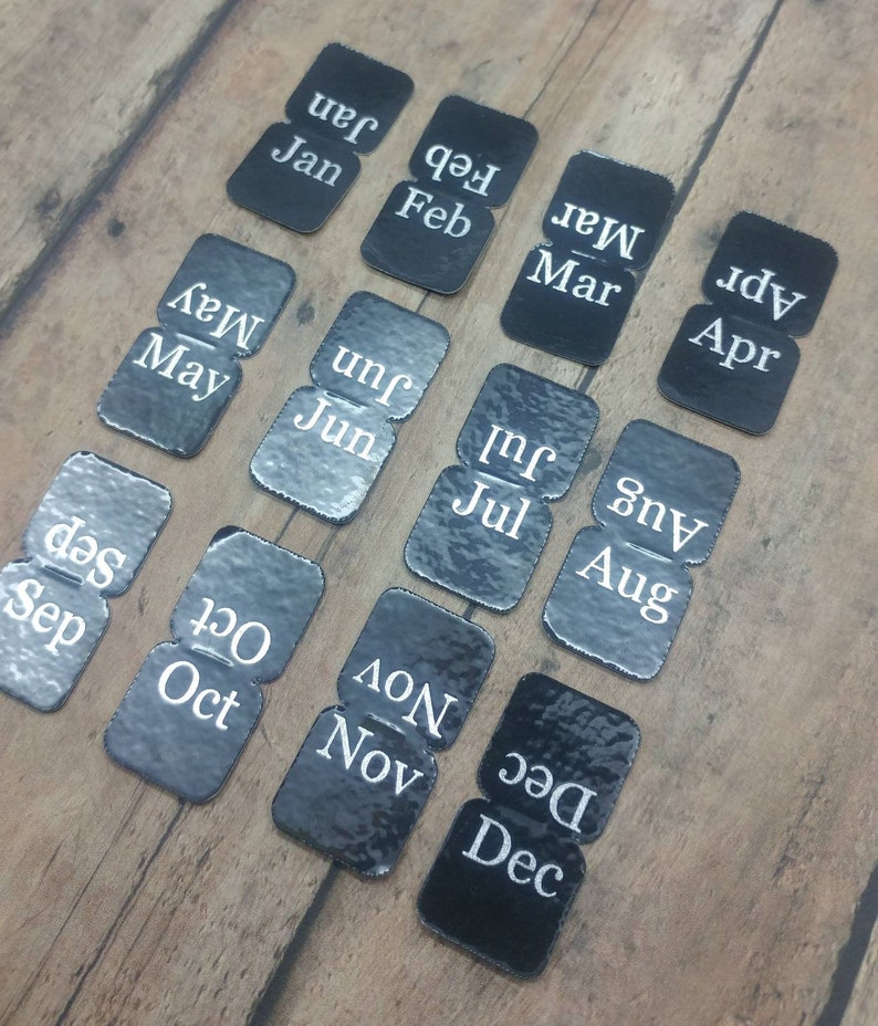 monthly planner labels laminated black tabs with silver foil Micro mini planner tabs tags