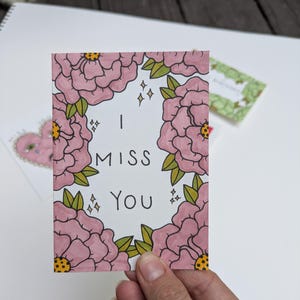 I Miss You Floral Handmade Greeting Card