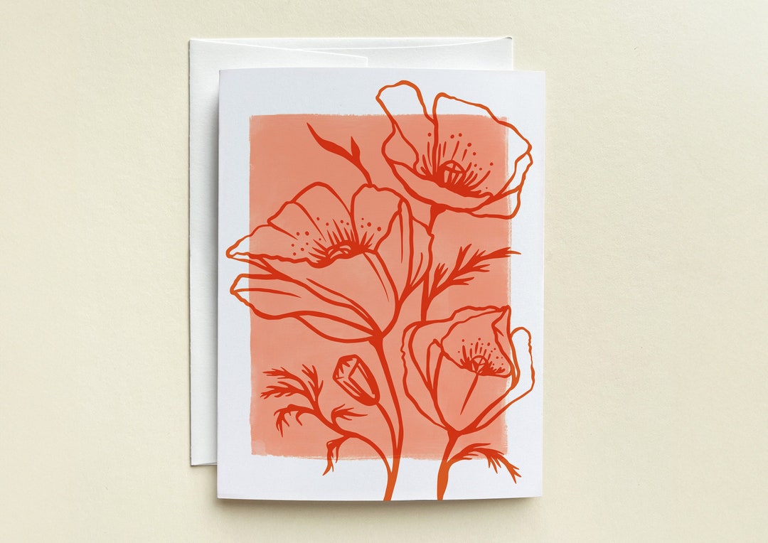Floral Poppies Blank Floral Greeting Card | A2 - Etsy