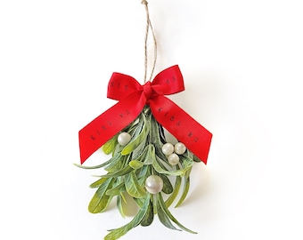 Regalo rústico para anfitriona de Navidad, adorno de muérdago, besos de año nuevo, decoración para fiesta de Nochevieja.