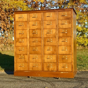 Vintage Wood Library card catalog Apothecary Drawer file Cabinet antique storage box mid century