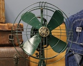 Vintage Antique GE General Electric Fan Army Military Green Brass Emblem 3 speed Oscillating Electric Fan 12 quot blades Desk Table Kitchen