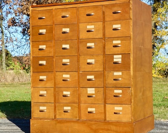 Vintage Library card catalog Wood Apothecary Drawer file Cabinet office supplies Storage Antique Organizer
