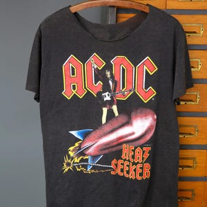 Vintage AC/DC Shirt Mens Large Black Heat Seeker 1988 World Tour Rock Band Concert Tee