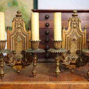 Antique Victorian Wall Sconce Light Fixtures Candle style Tudor Vintage Heavy Bronze Candlestick Art Deco set pair of 2