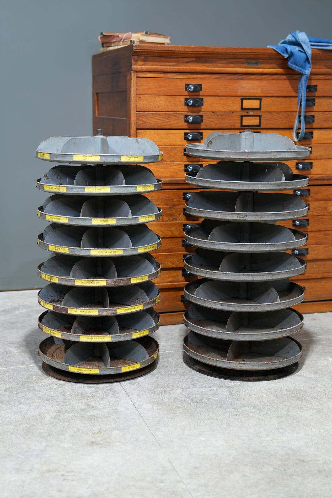 Rotabin Rack Vintage Industrial Revolving Parts Tool Bin Hardware Metal Display ...