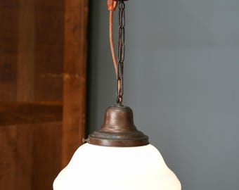 Vintage School House Pendant Light Milk Glass Globe Antique Ceiling Fixture deco