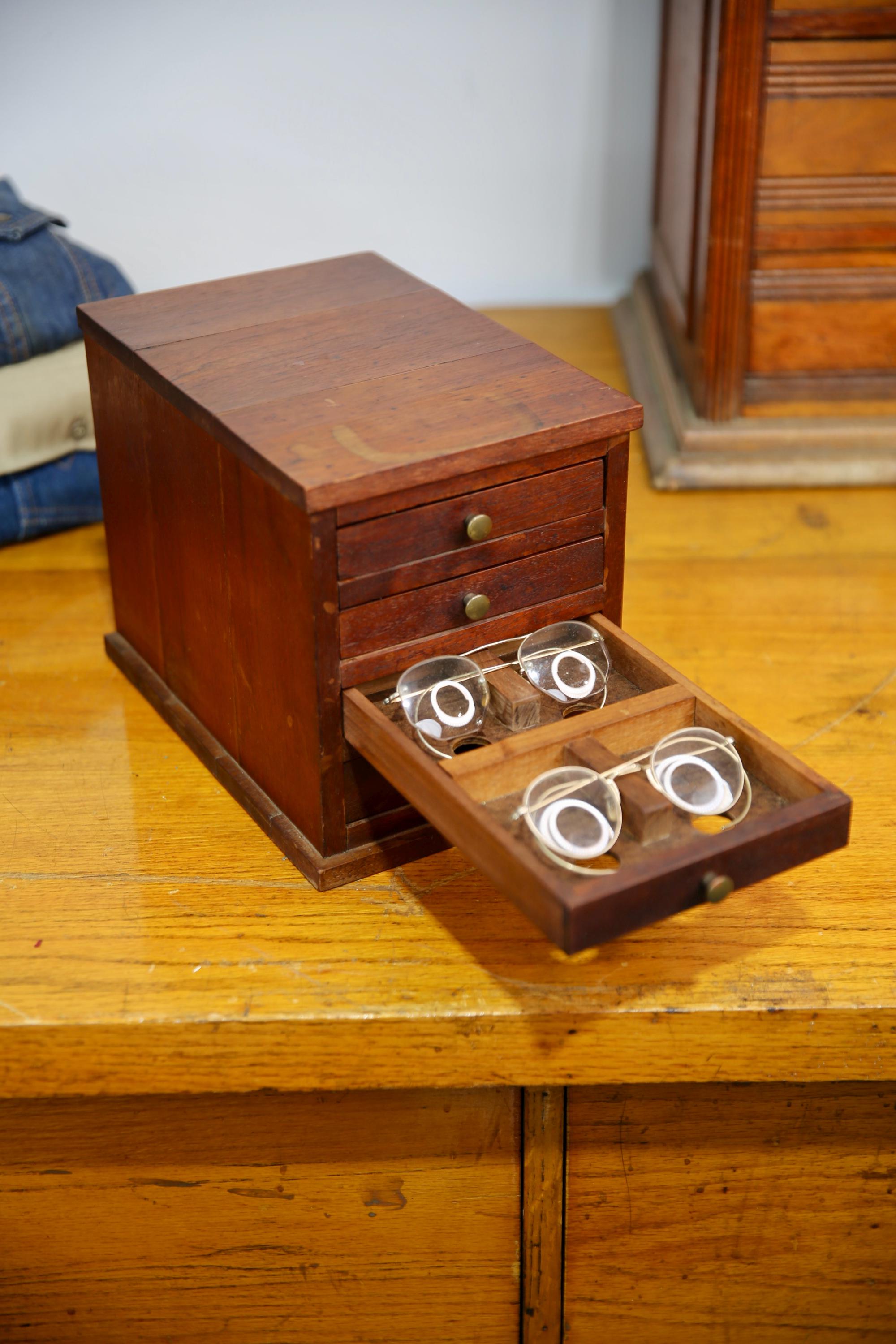 Antique Optometrist Apothecary Cabinet Wood Tool Box Eyeglass Display ...