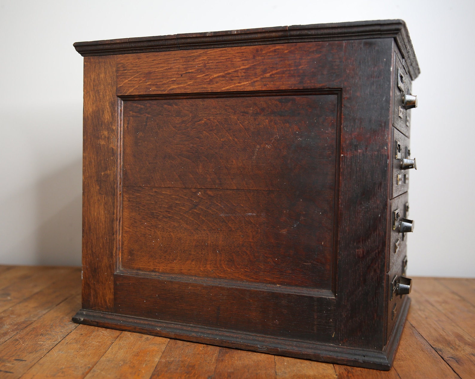 Antique Library Card Catalog Wood Oak 4 Drawer File Box Brass Etsy