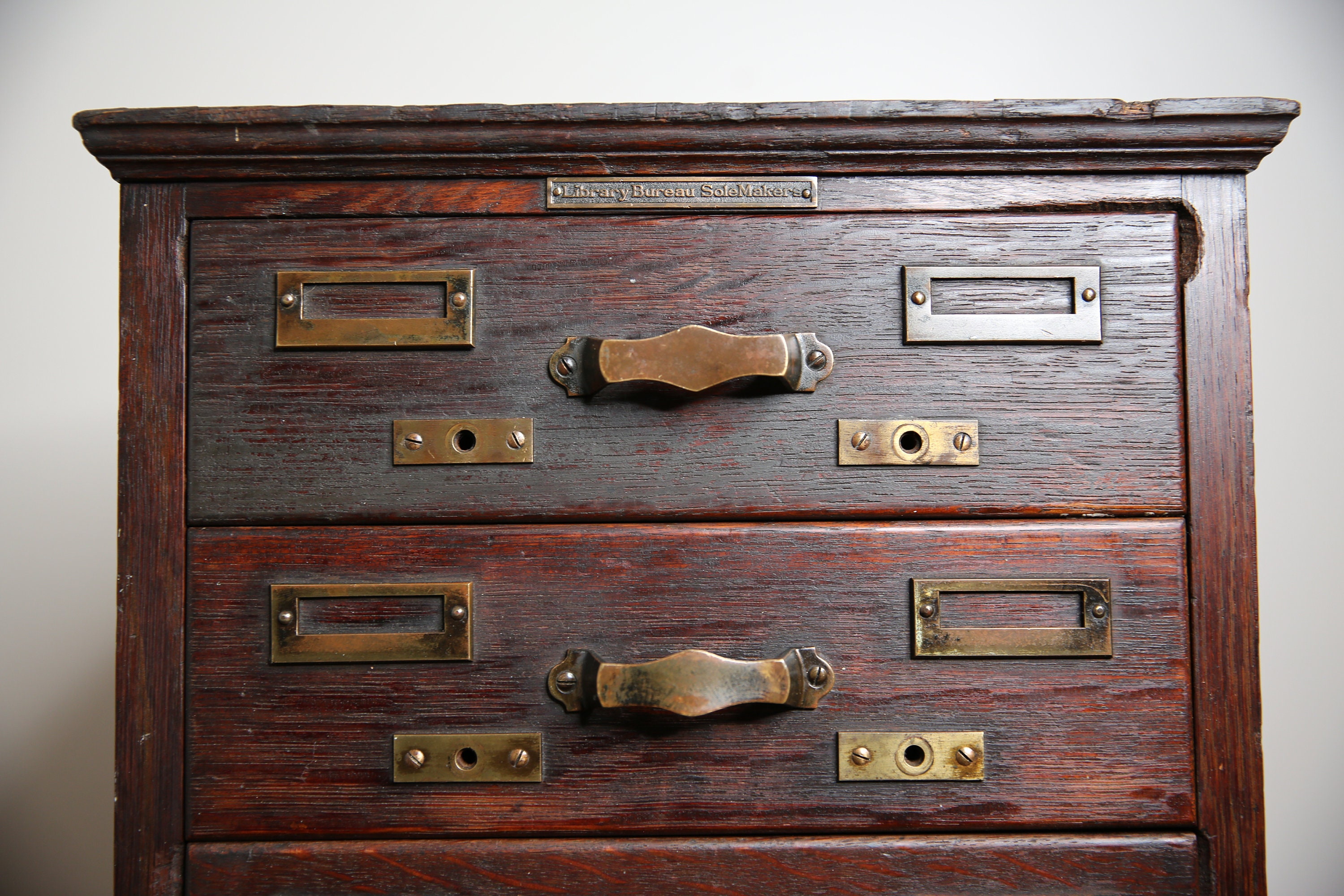 Antique Library Card Catalog Wood Oak 4 Drawer File Box Brass Etsy