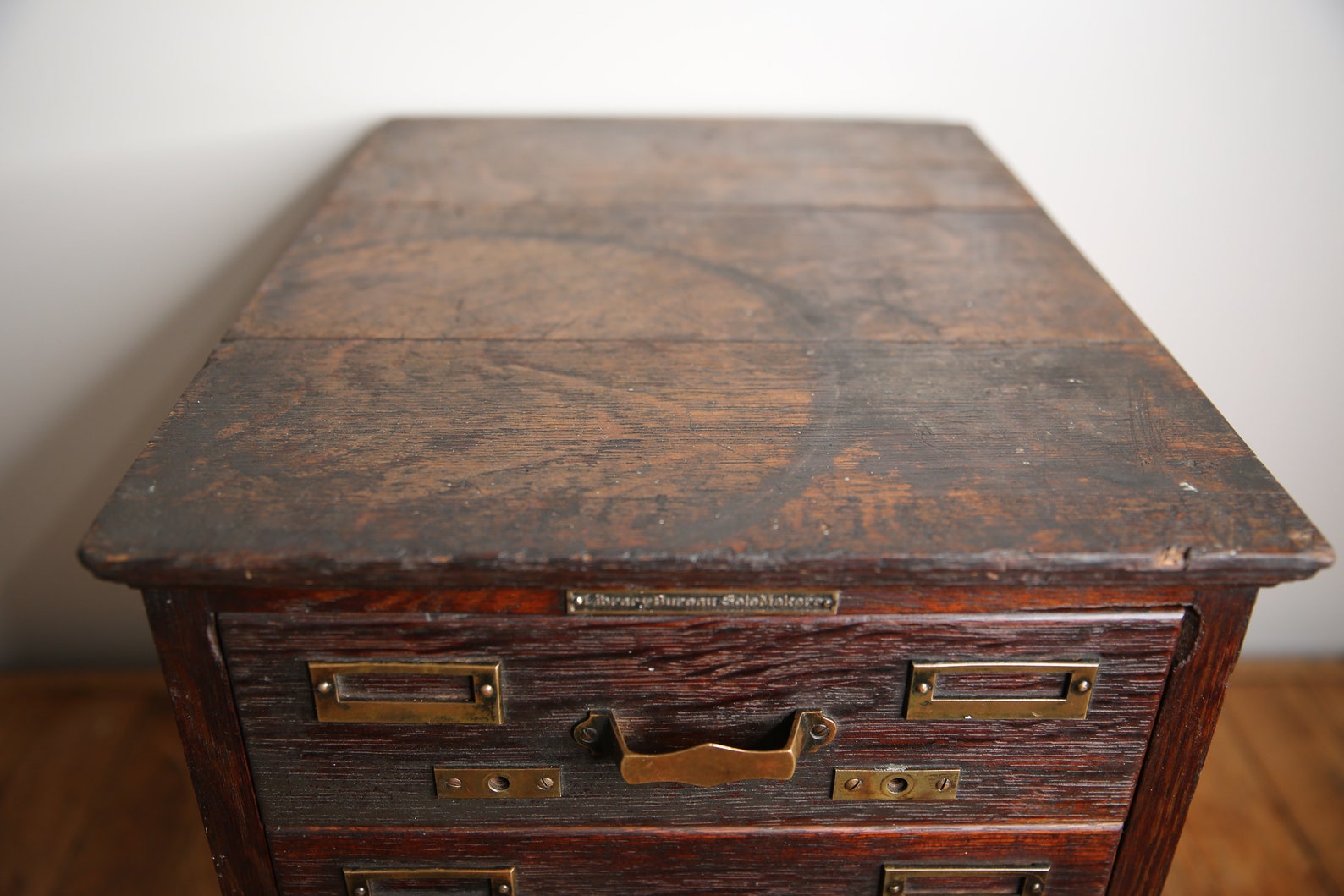 Antique Library Card Catalog Wood Oak 4 Drawer File Box Brass Etsy