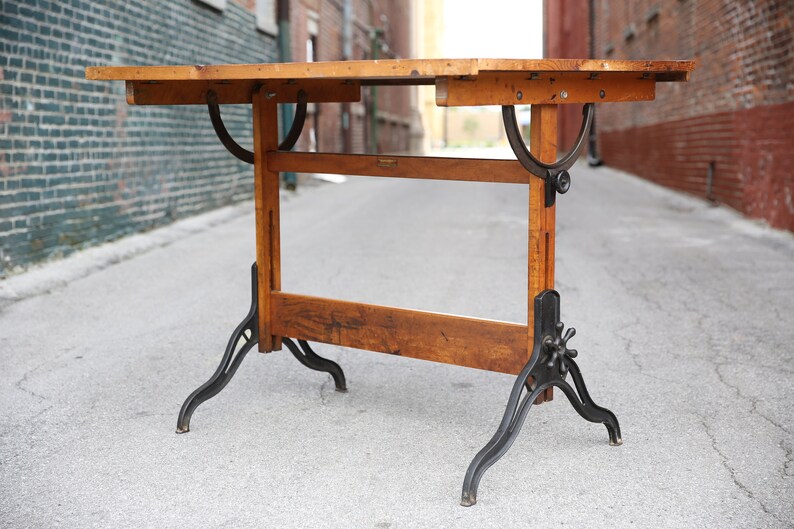 Antique Hamilton Drafting Table Cast Iron Leg Adjustable Etsy