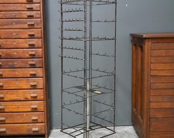Antique Black Metal Rotating Hardware Store Rotating Rack Cast Iron Base Vintage