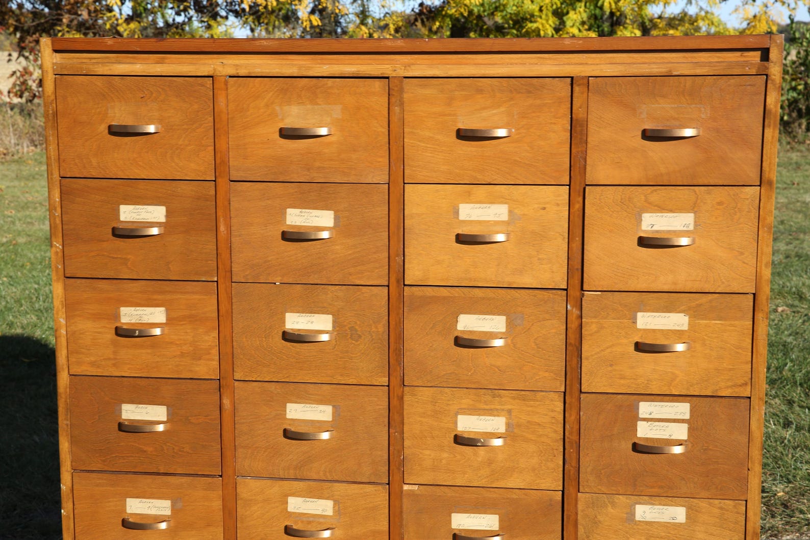 Vintage Library Card Catalog Wood Apothecary Drawer File Cabinet Office ...