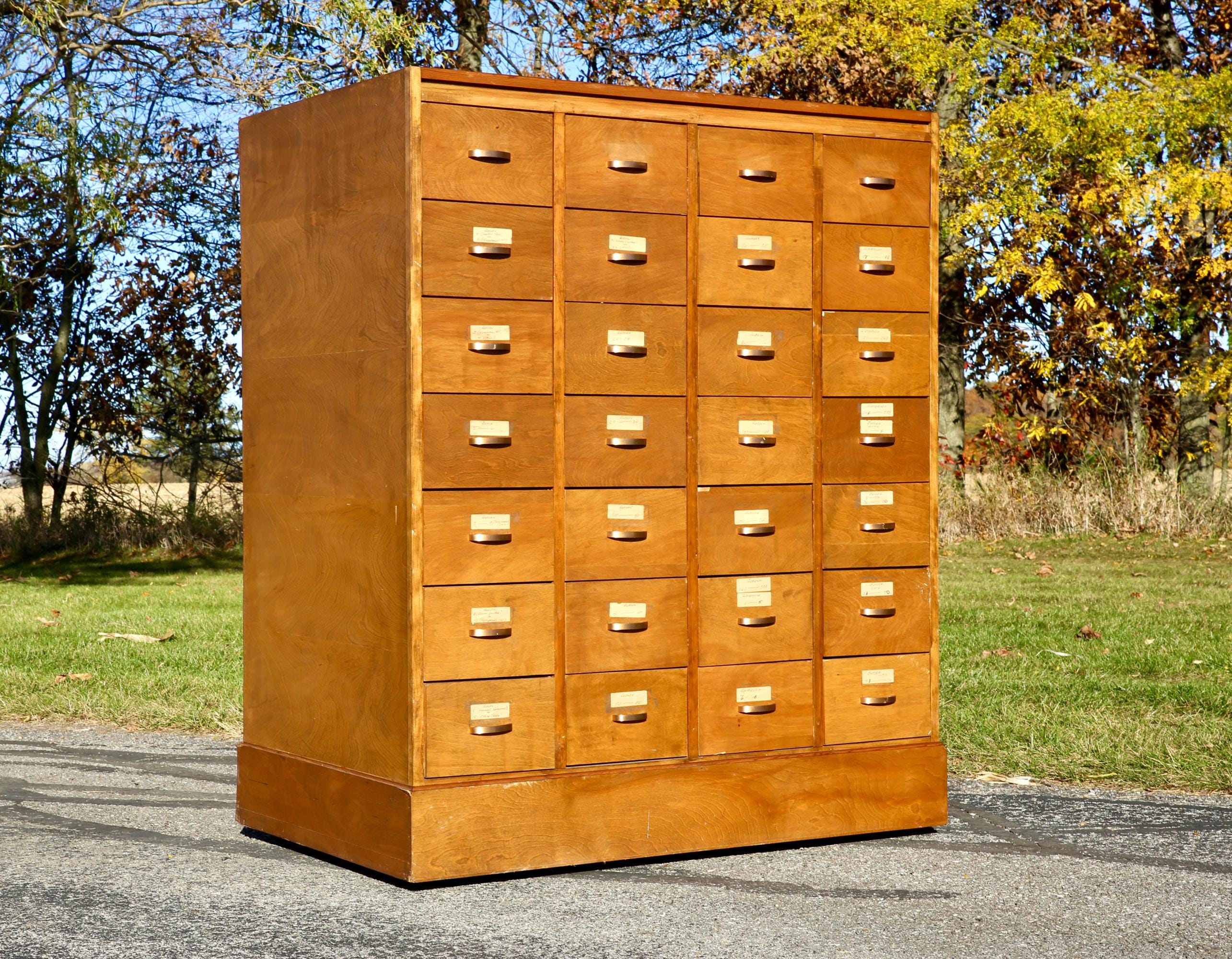 Vintage Library Card Catalog Wood Apothecary Drawer File Cabinet Office ...