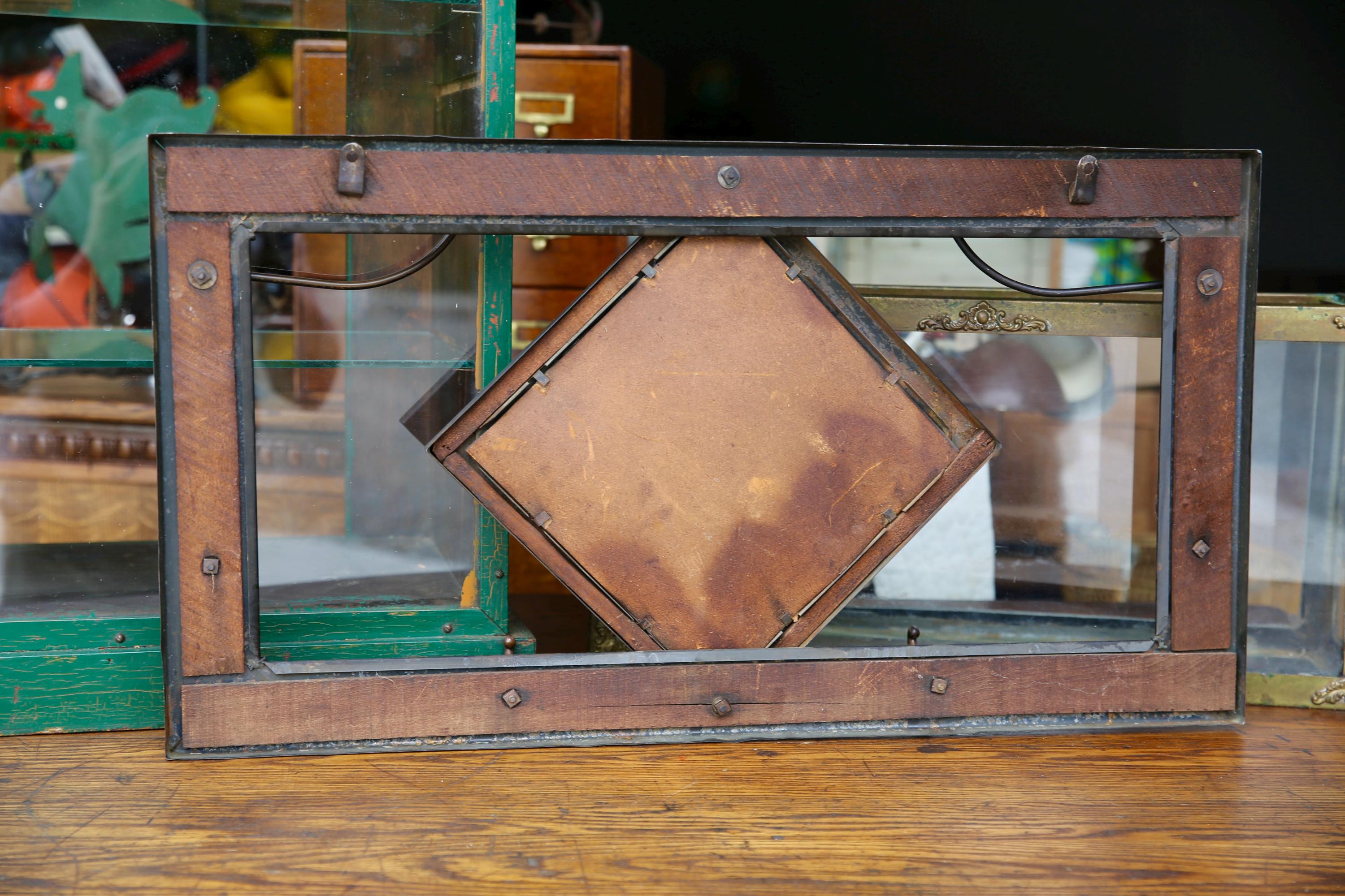 Antique Japanned Finish Hat Coat Rack Beveled Glass Mirror