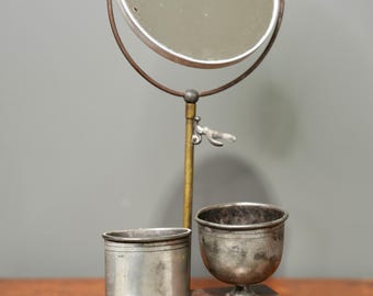 Antique Tabletop Shaving Stand Vanity Mirror Barber Brush Holder Vintage