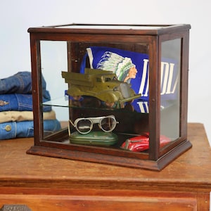 Antique Country Store Counter Top Display Case Wood Showcase Glass shelf small cabinet vintage