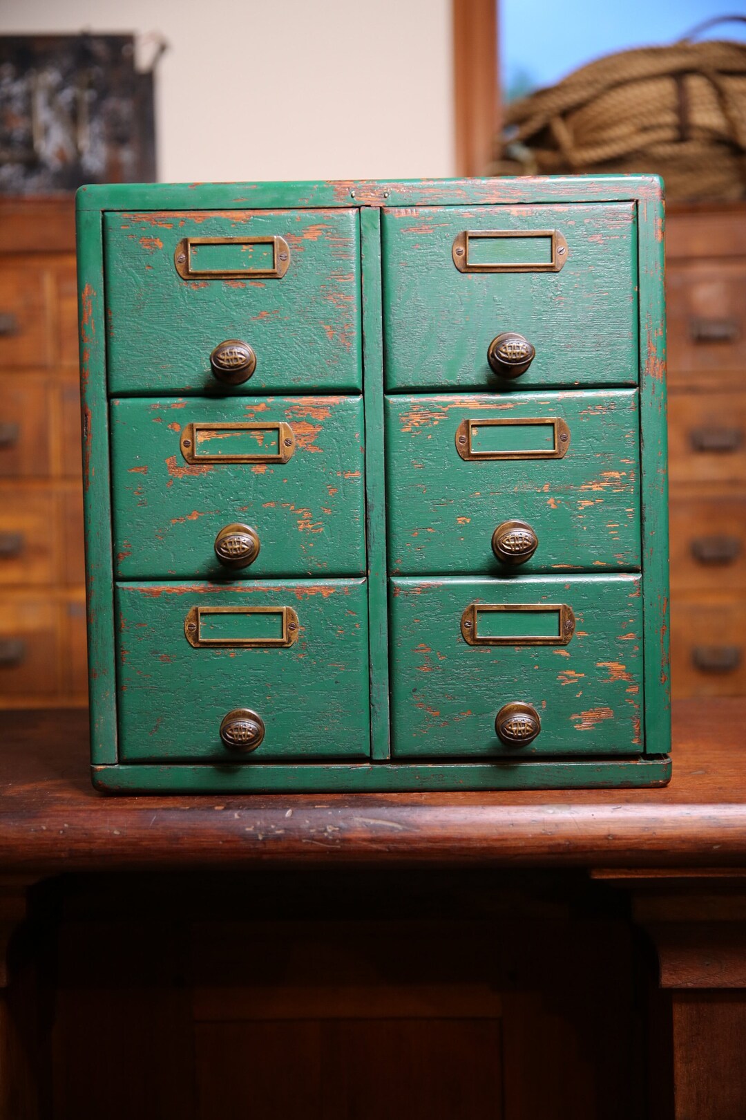 Antique Oak Card Catalog Apothecary 6 Wood Drawer Etsy
