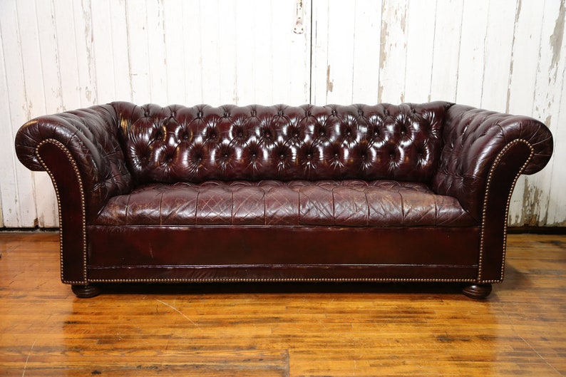 Vintage Tufted Leather Chesterfield Sofa Couch Burdy Vintage Tufted Leather Chesterfield, Vintage Tufted Leather Sofa