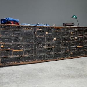 Antique Apothecary Cabinet Store Counter Vintage wood Workbench Nut Bolt Bin