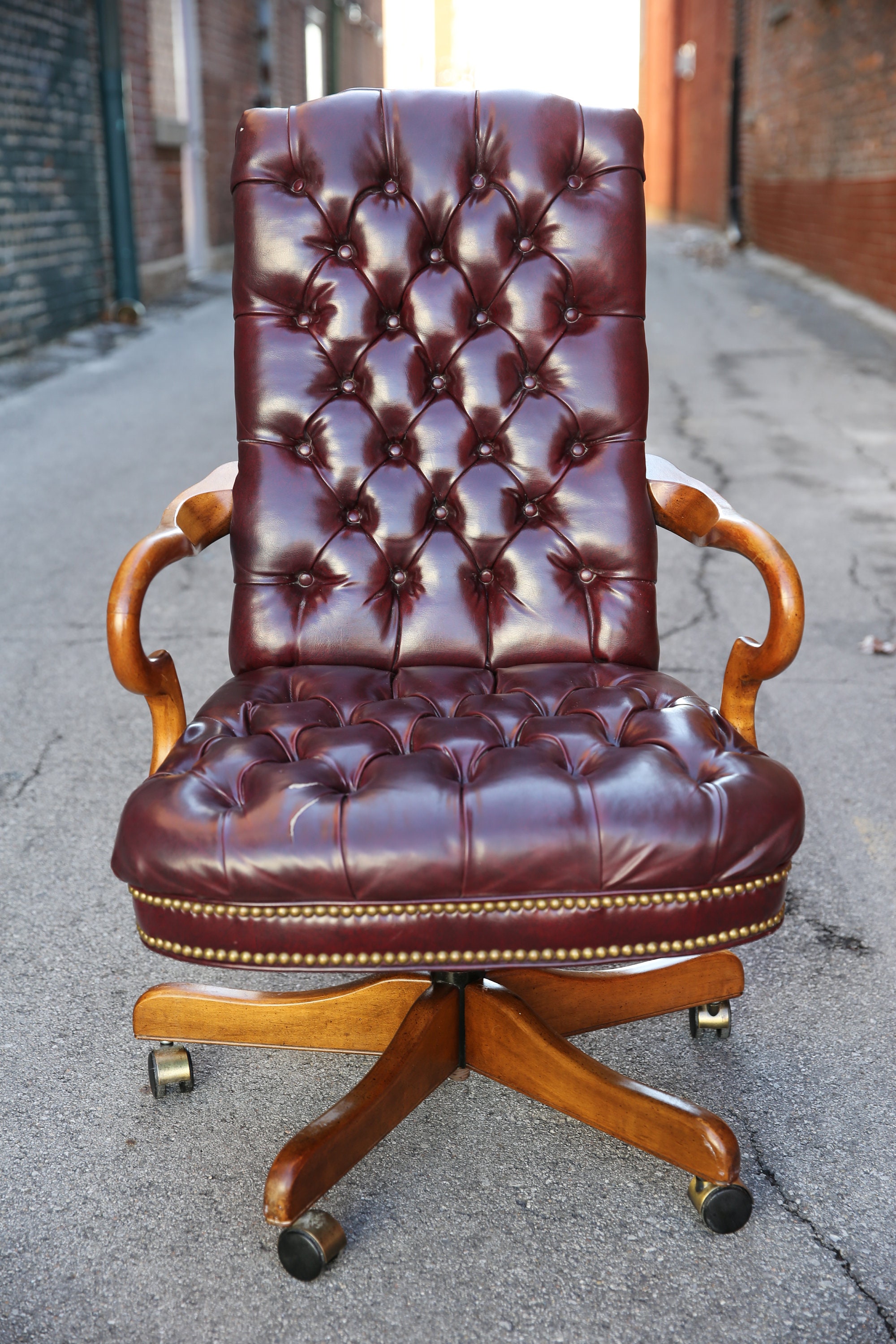 Vintage Leather Office Desk Chair With Swivel Seat Tufted Etsy