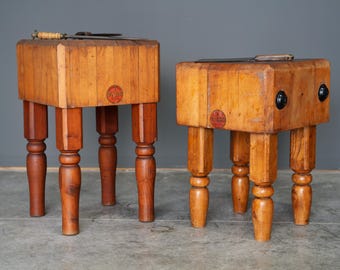 2 Antique Butcher Block Tables Kitchen Island counter Stand Maple Vintage