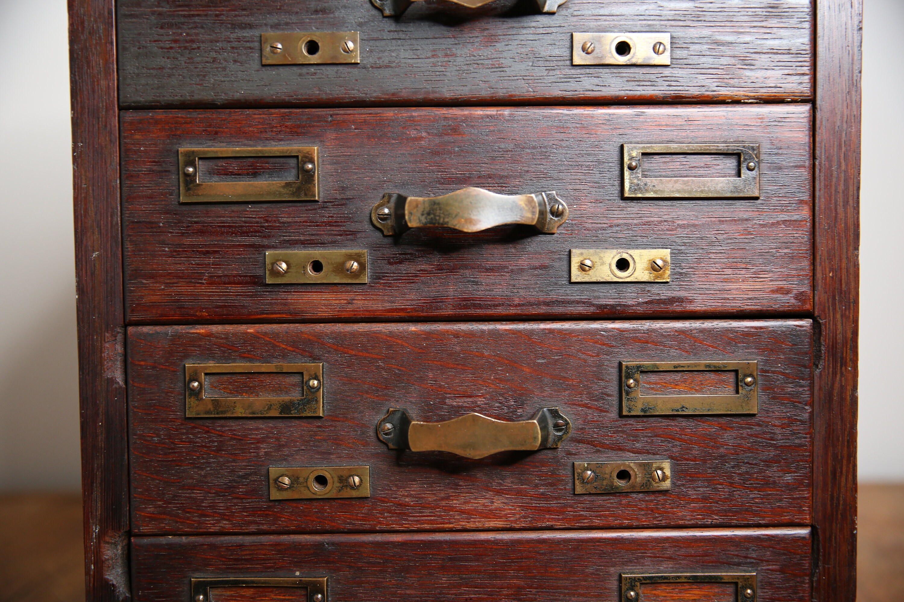 Antique Library Card Catalog Wood Oak 4 Drawer File Box Brass Etsy