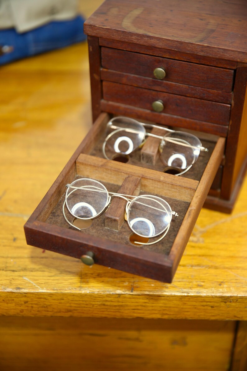 Antique Optometrist Apothecary Cabinet Wood Tool Box Eyeglass Display ...