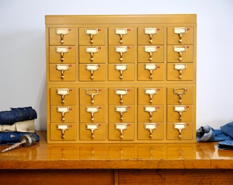 Vintage Card Catalog Apothecary Cabinet industrial wood drawer cubby