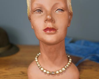 Vintage Female Mannequin Head Bust Art Deco Hat Store Display Stand Antique