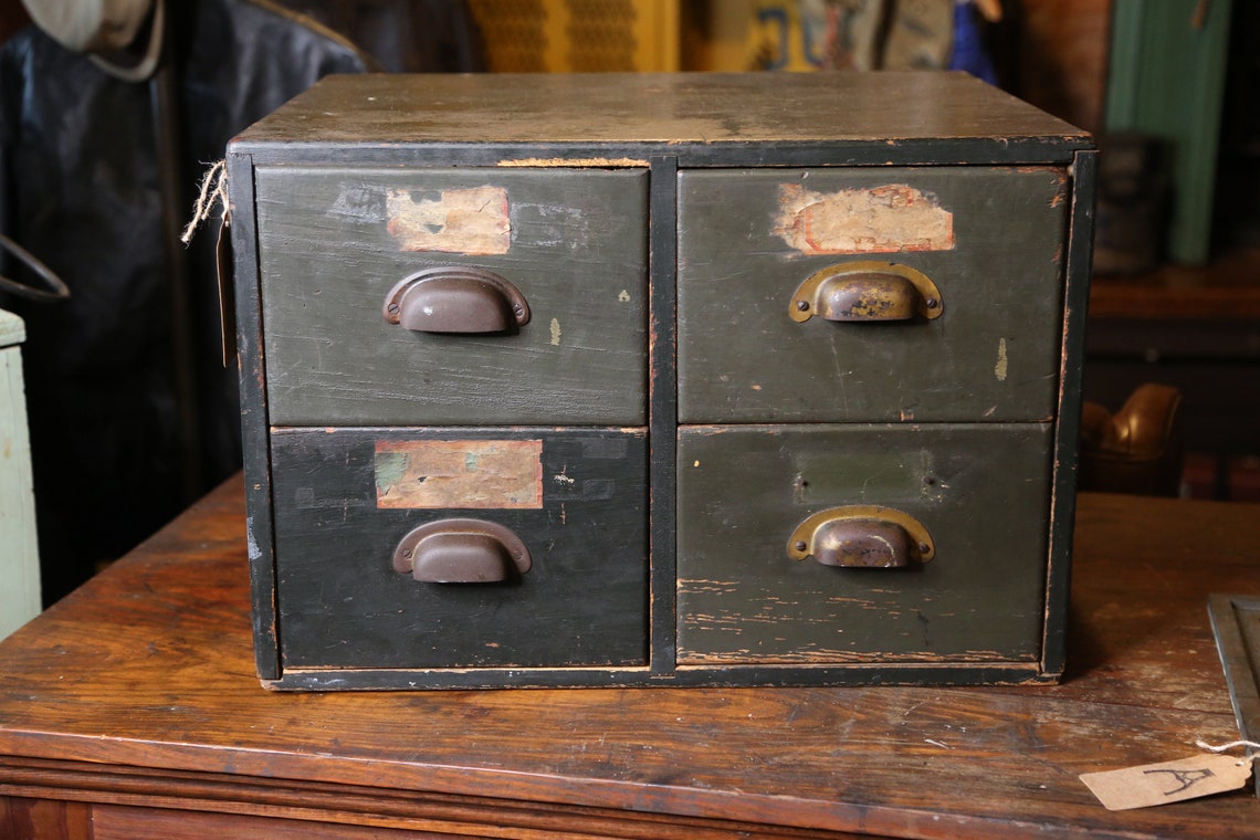 Armario de boticario antiguo 4 cajón de madera organizador de | Etsy