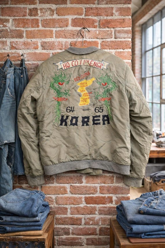 ジャケット・アウター 60s vintage KOREA Souvenir Jacket Vintage 1960s Korea War Souvenir Bomber Jacket Satin Size Medium