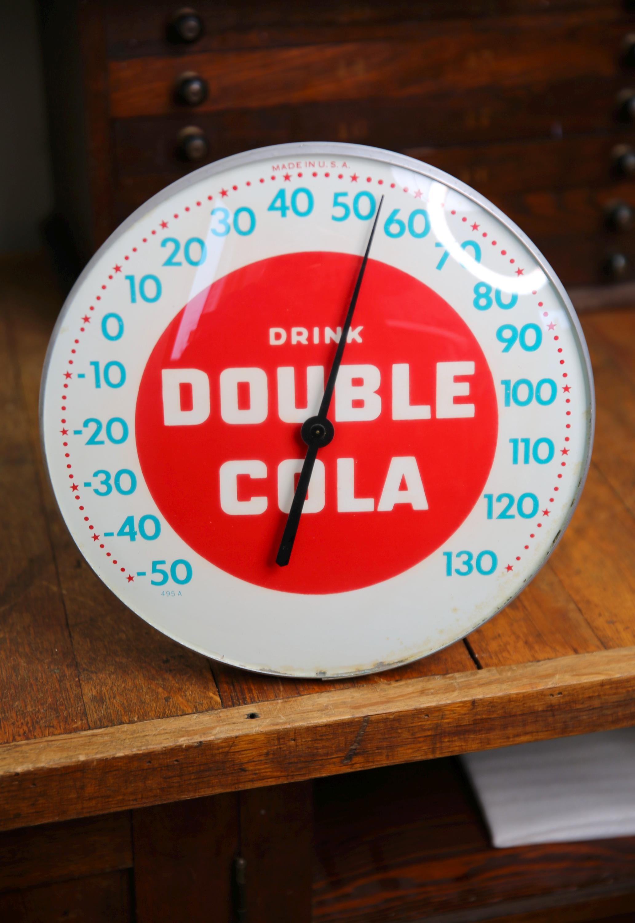 Vintage Double Cola Glass Thermometer Advertising Sign Soda Pop