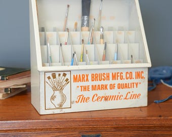 Vintage Marx Paint Brush Store Counter Display Case Antique Metal Cabinet