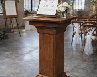 Antique Wedding Hostess Stand wood podium desk vintage slanted counter