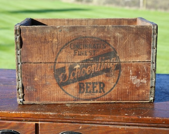 Vintage Schoenling Brewing co Wood BEER Crate Cincinnati Ohio sign bottle box vintage wooden chest carrying case bar decor