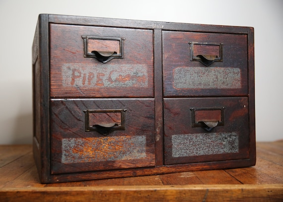 Vintage Library Desk Drawer Organizer - Wooden Storage Box with 16 Drawers  USA