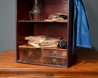 Antique Apothecary Cabinet Wood Drawer Shelf Organizer Vintage Counter Display