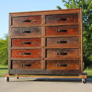 Vintage Industrial wood drawer cabinet Map Apothecary Cabinet 10 drawer dresser antique cupboard metal drawer pulls storage box tv stand