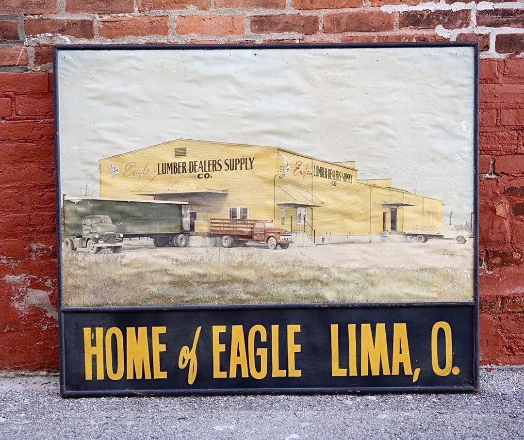 Vintage Eagle Lumber Dealer Supply Wood Frame Sign Lima Ohio Delivery