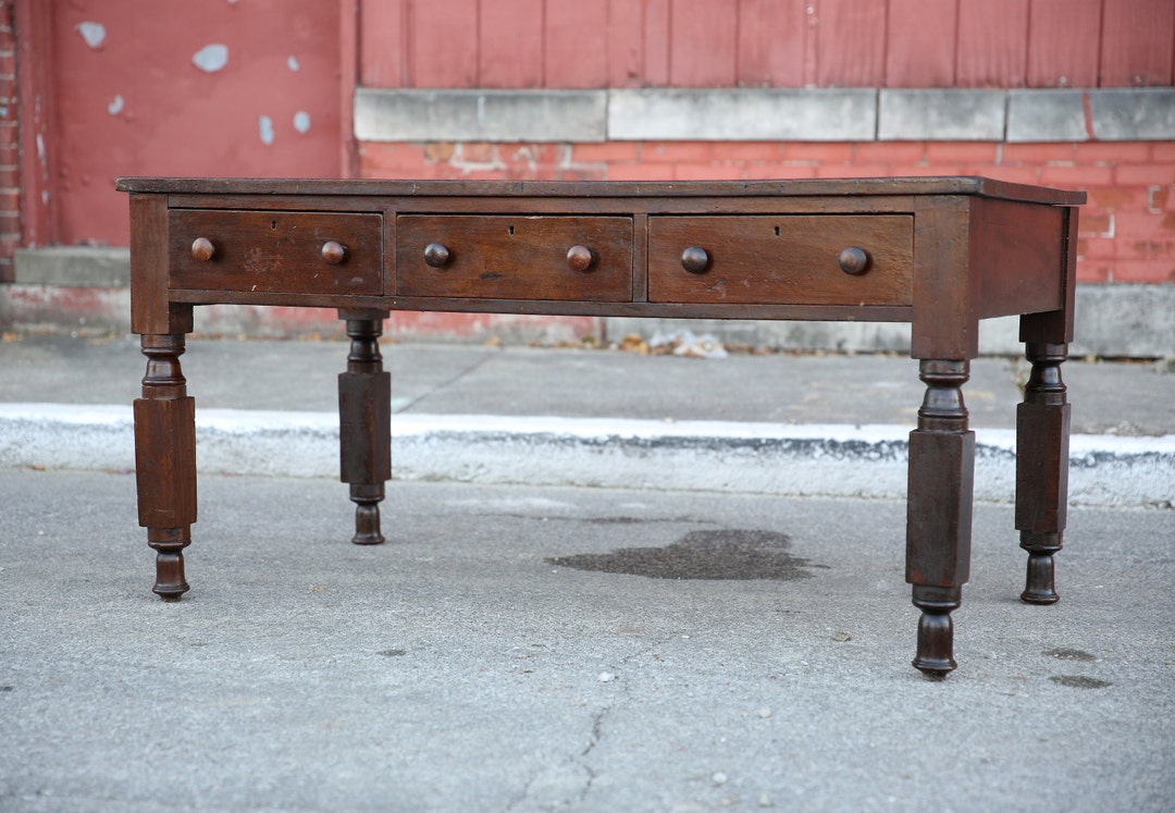 Antique Kitchen Table Island Butcher Apothecary Drawer Wood Legs Dining Library Table Drawer ...
