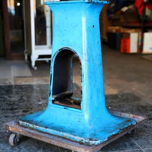 Vintage Cast Iron Machine Base Stand Steampunk Industrial Table Pedestal blue kitchen island end table