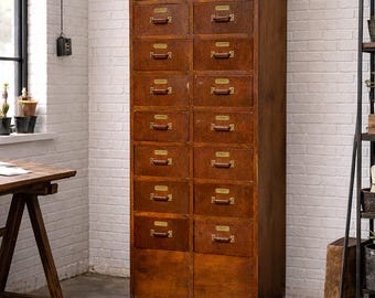 Vintage Wood Library card catalog Apothecary Drawer Cabinet office file storage cabinet Antique