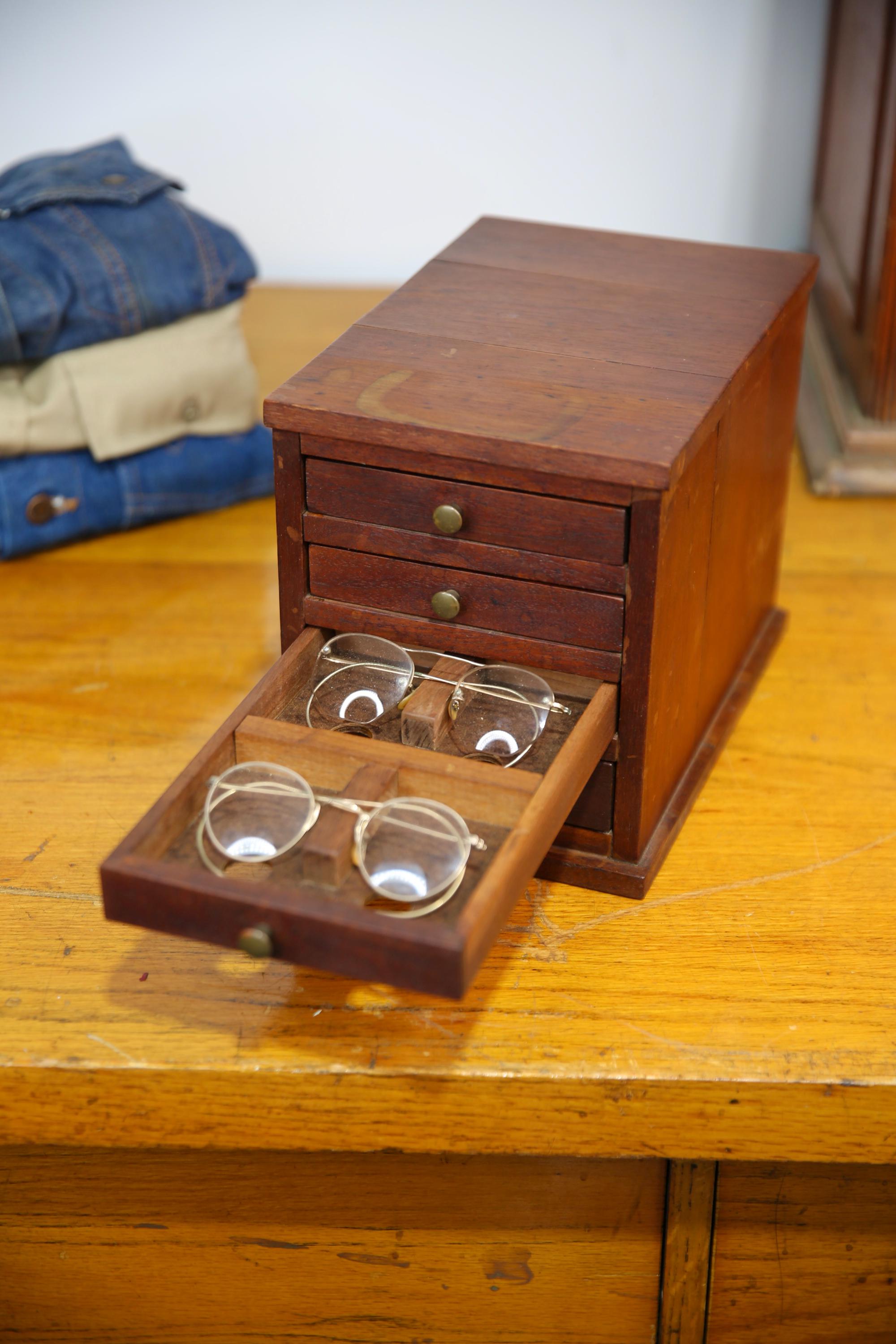 Antique Optometrist Apothecary Cabinet Wood Tool Box Eyeglass Display ...