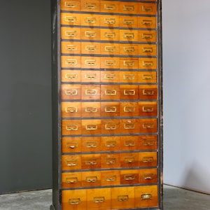 Antique Card Catalog Wood drawer Apothecary Cabinet industrial vintage cubby